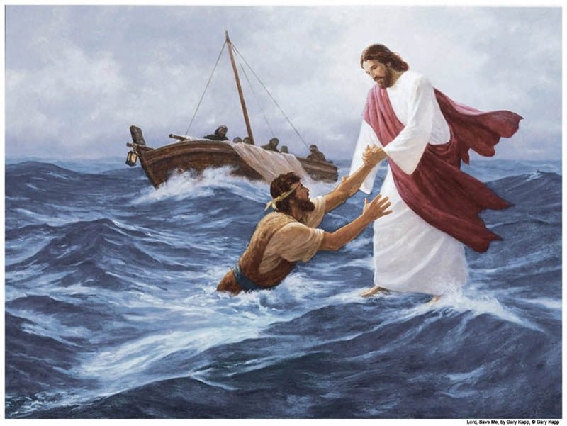 Mormon Jesus walked on water--and Peter lost his faith for a moment.